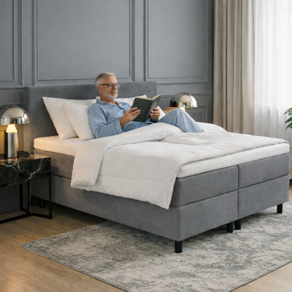 Boxspring Met Topper - Licht Grijs