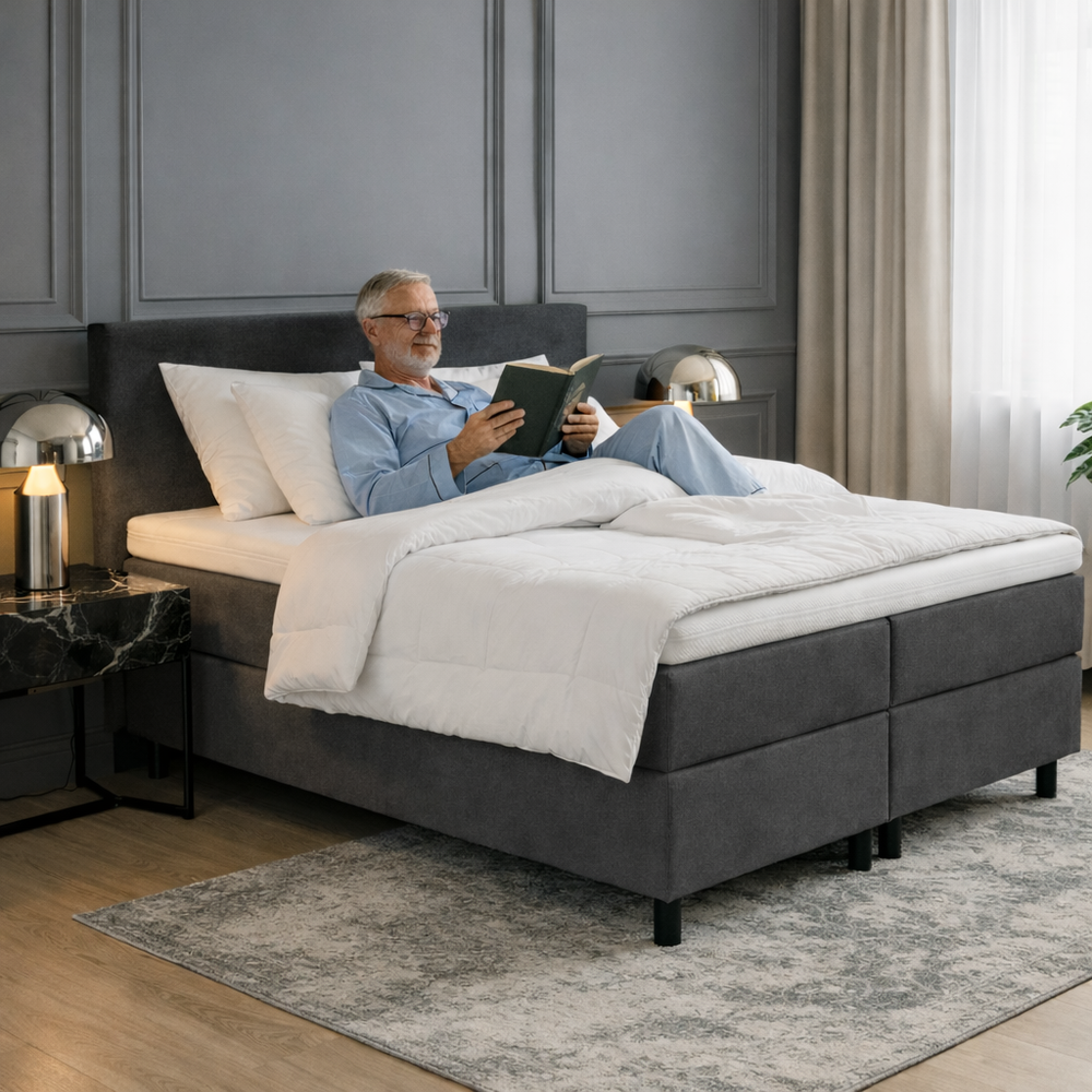 Boxspring Met Topper - Antraciet